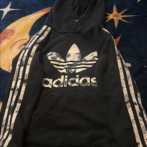Adidas Black, Gray, And White Camouflage Hoodie with Iconic Trefoil Logo​